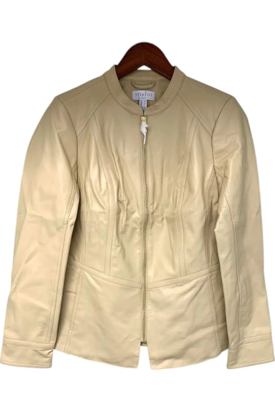 Studio by Denim & Co. Faux Leather Zip Front Peplum Jacket Beige - Regular - Picture 1 of 3